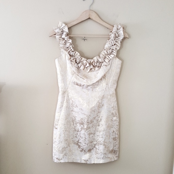 London Times // Gold Shimmer Off Shoulder Mini - Picture 2 of 7